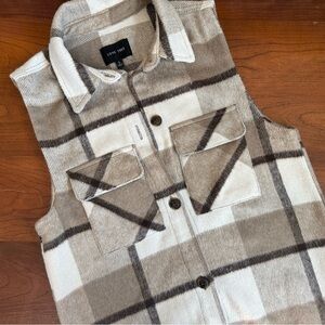 Love Tree Plaid Tunic Vest in Cream and Brown - Size Small